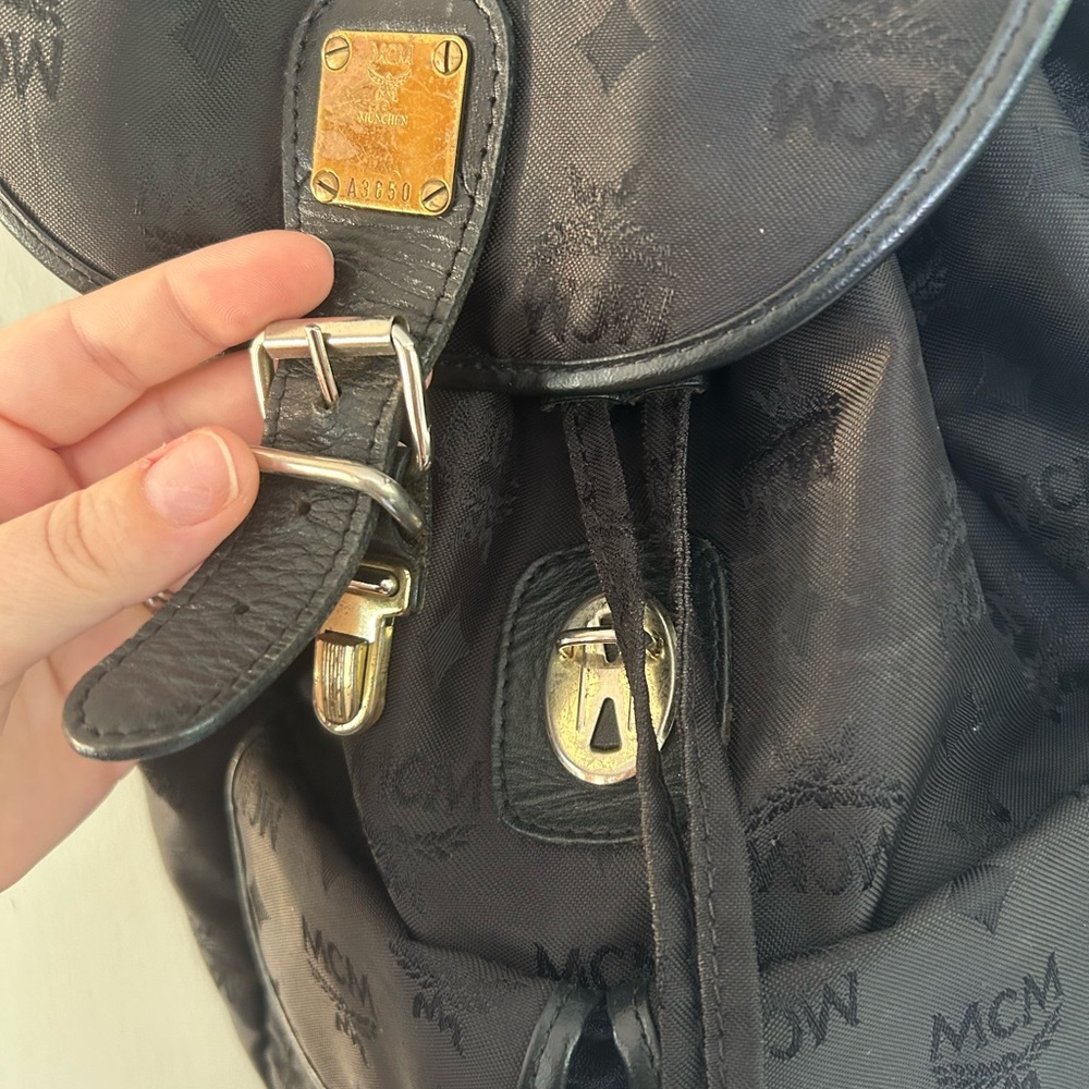 MCM Black Nylon and Leather Backpack with Gold Accents - Picture 6 of 12